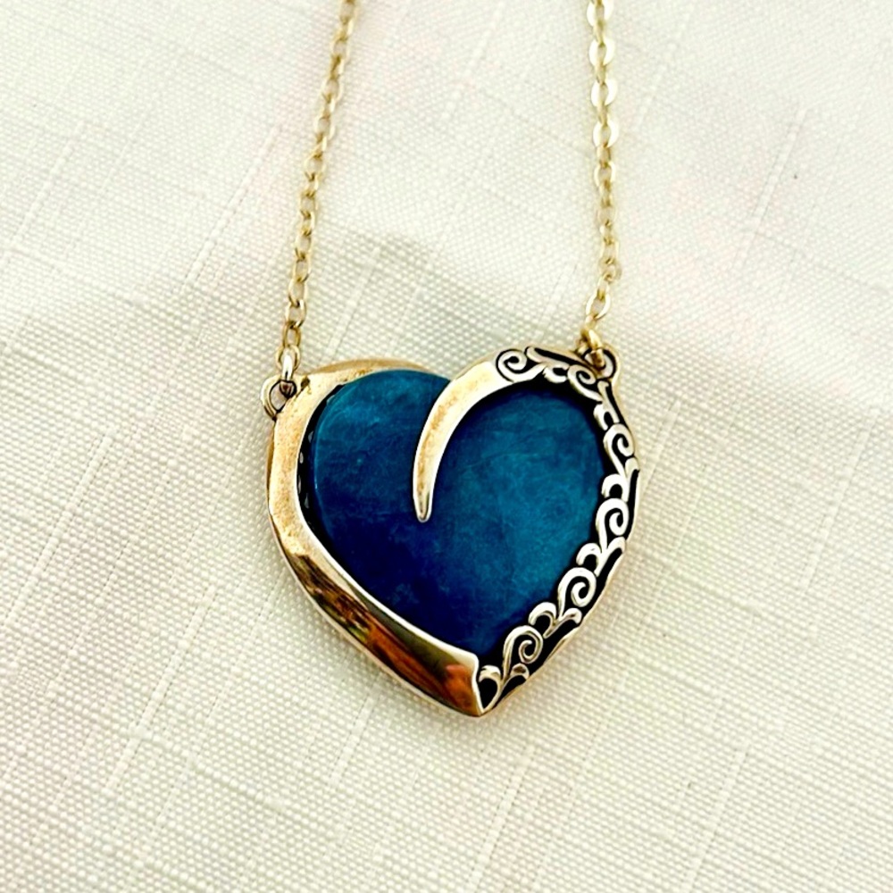 Vintage / Filigree Natural Lapis Heart Necklace / Sterling Silver
